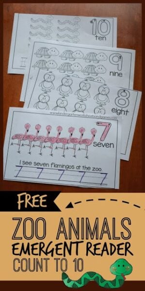 Help kids practice tracing numbers as they count to 10 with this adorable Zoo Animal Counting emergent reader. This free printable emergent reader is perfect for pre k and kindergarten students as they work on reading readiness and forming numbers 1-10. 
