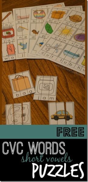 FREE Printable CVC Word Puzzles for Kindergartners