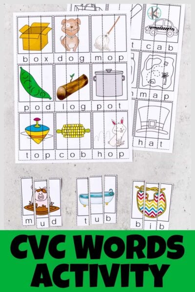 Make learning to read fun with these super cute, cvc word puzzles free printable. Print pdf file and print template in color or black and white to practice building cvc words one sound at a time. These cvc word puzzles are such a fun way to start sounding out words and reading with preschool, pre-k, kindergarten, and first grade students. Use this cvc words activity to make working on phonics skills FUN!