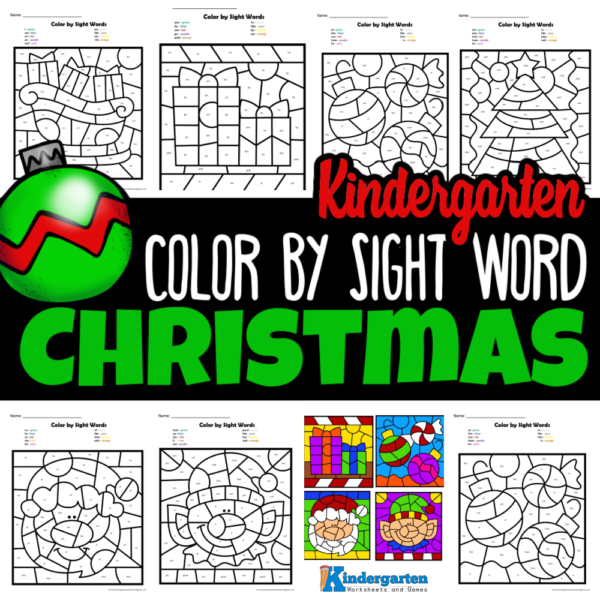 Students will color the sight word coloring sheets using the code at the top. The code will tell kids which sight words should be what color. By continually studying words they will become familiar with Kindergarten sight words. When they finish coloring the mystery worksheets they will reveal a fun Christmas pictures.