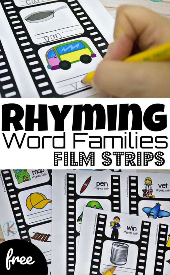 free printable rhyming word families film strips for kindergarten