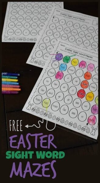 practice sight words with this easter printable where kids will gain fluency by coloring and working their way through the easter egg maze