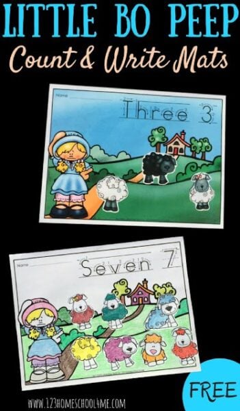 Does your child know the nursery rhyme, Little Bo Peep? It all about sheep, so with these free printable counting mats, kids will focus is on how many sheep Little Bo Peep has! This simple and effective little bo peep activities for preschool, pre-k and kindergarten children is sure to keep kids engaged and eager to learn! Simply print pdf file with little bo peep nursery rhyme printable and you are ready to play and count to 10 with a nursery rhyme activity.