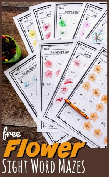 FREE Flower Sight Word Maze - help pre k, kindergarten, and first grade students practice key sight words to improve reading readiness and fluency while having fun with a no prep educational activity for spring or summer. Fun kindergarten worksheets for april, may, and june with kindergartners.