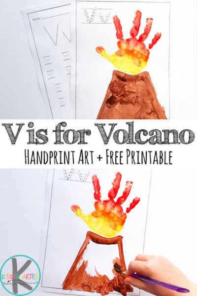 Are you looking for cute letter v crafts for preschoolers and kindergartners? This letter v volcano craft makes the cutest alphabet craft for students. This v is for volcano craft uses your child's hand to create a special keepsake project while they learn their ABCs. When they finish the letter v crafts, they can also get some practice letter tracing upper and lowercase letter V. Simply download pdf file with v is for volcano printable and you are ready to play and learn the alphabet!