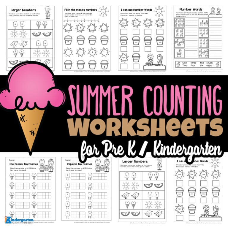 FREE Summer Math Worksheets for Kindergarten pdf