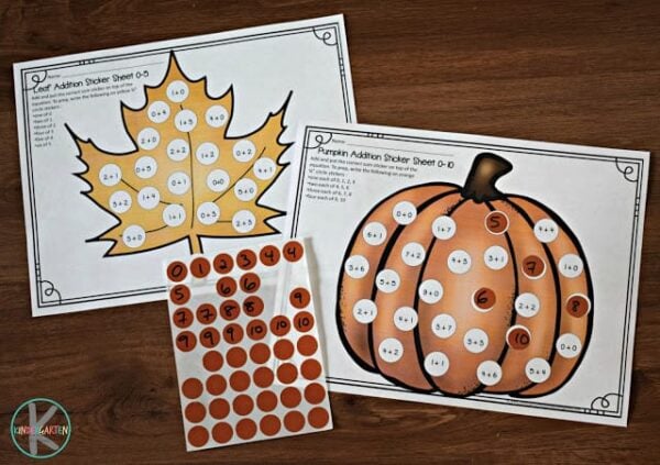 Get kids excited about math this fall with free addition worksheets that combine fun autumn pictures and circle stickers to help them practice adding numbers from 1 to 20!
