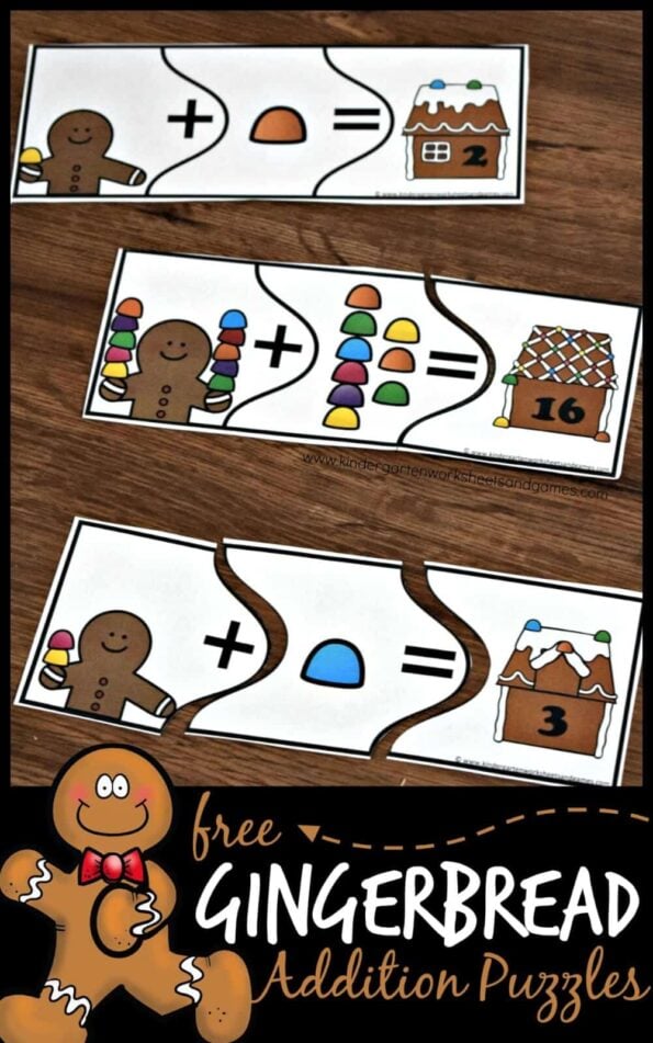 🎄 FREE Printable Christmas Gingerbread Math Addition Activities Puzzles
