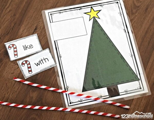 Kids can enjoy practicing sight words this December with Candy Cane Sight Words, where they print Christmas sight word cards and use a spelling mat to form kindergarten words, making it a fun literacy activity for preschoolers to first graders.