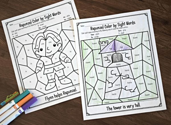 free rapunzel sight word coloring pages