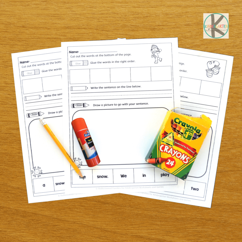 ️️ Free Cut and Paste Sight Words Worksheets for Winter
