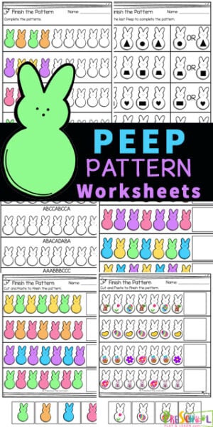 Looking for a FUN Easter Math idea for toddler, preschool, pre-k, and kindergarten age students? These Easter worksheets preschool are filled with LOTS of different Easter math activities to make learning fun in April. will love this fun, and free Pattern Worksheet Pack. Kids will have fun learning about patterns while working on their colors, shapes and fine motor skills. Simply print pdf file with peep printables and you are ready to play and learn with easter activity for preschoolers.