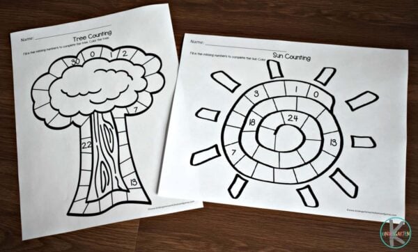 Free printable summer math worksheets to help preschool and kindergarten age kids practice counting
