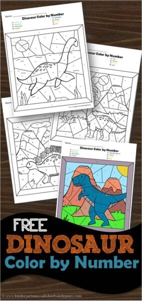 Free Printable Math Coloring by Number - Dinosaur