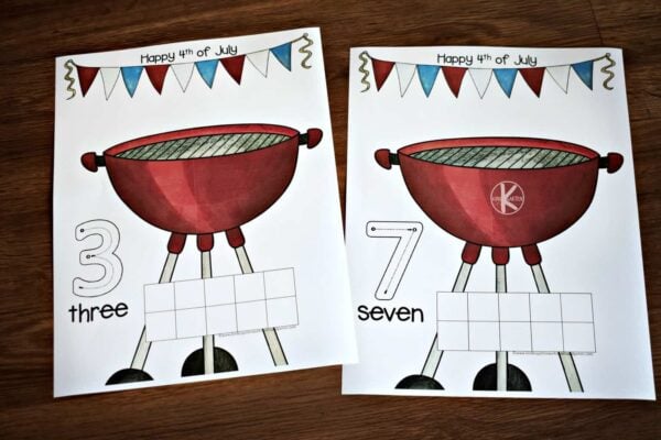These Happy 4th of July playdough mats are a fun way for kids to practice counting while having fun