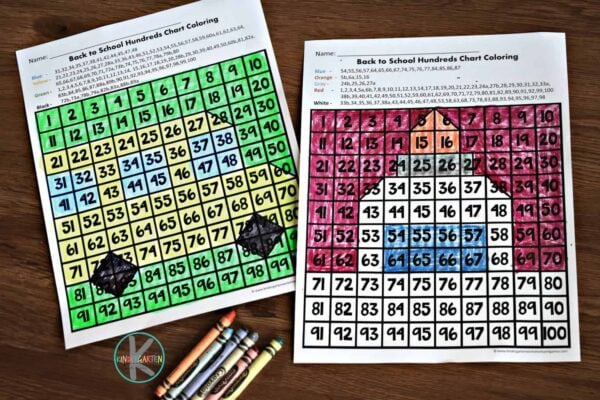 These NO PREP hundreds chart coloring are the perfect back to school printable for the first day of school with kindergarten and first grade.