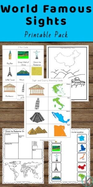 FREE World Famous Sights Printable Pack - kids will have fun learning about famous landmarks and buildings around the world with these free printable worksheets for preschool, prek, kindergarten, and first grade kids #aroundtheworld #preschool #kindergarten