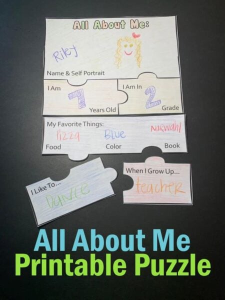 FREE All About Me Printable Puzzle - super clever idea for classrooms and school memory books with prek, kindergarten, and first grade kids on the first day of school #backtoschool #kindergarten #allaboutme