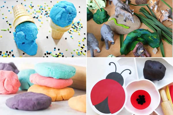 play dough recipes for ice cream, jungle, kool aid, ladybug, and more