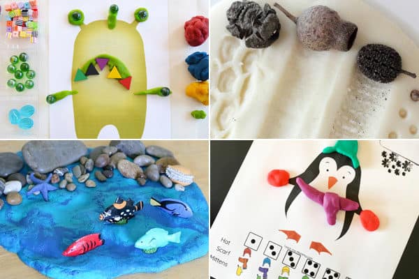 activities using playdough for minion, nature impressions, ocean, penguin, and more