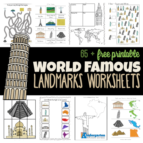 Discover a fun way for kids to learn about famous landmarks with our extensive 60-page worksheet pack, perfect for preschool to first grade students and featuring iconic structures like the Eiffel Tower and Great Wall of China—download and print to start the adventure!