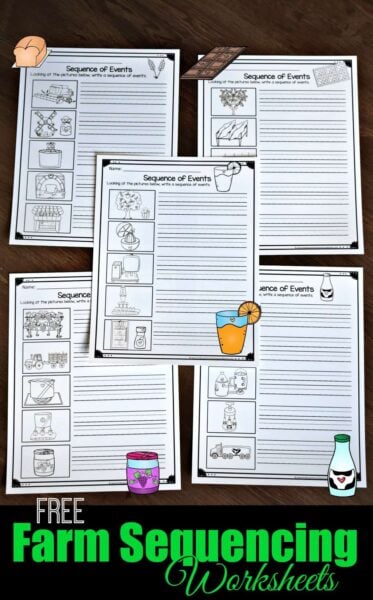 FREE Farm Sequencing Worksheets - free printable cut and paste worksheets and write the sequence activity for elementary age kids science to learn how things go from the farm to table #science #sequencing #printables