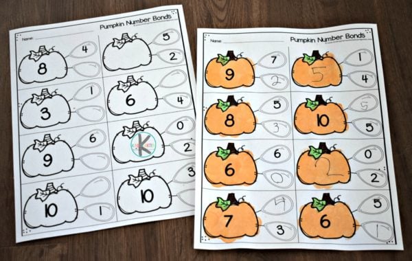 number bonds worksheets for kindergarten and 1st grade kids