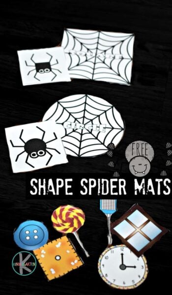 FREE Shape Spider Mats - fun, hands on math activity for preschool, prek, and kindergarten age kids to learn shapes with a fun halloween or fall themed activity #math #shapes #kindergarten
