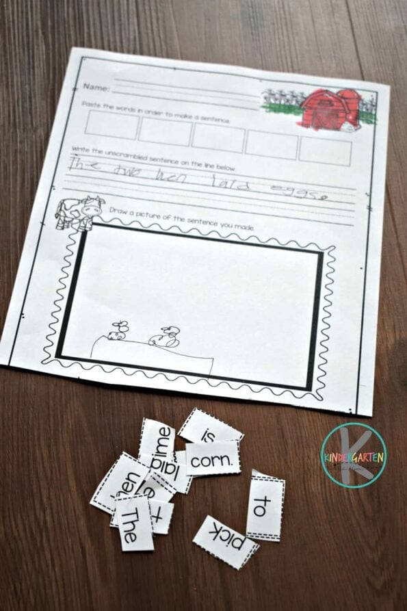 Farm Cut and Paste Sentence Worksheets