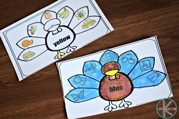 free thanksgiving worksheets for helping toddler, preschool and kindergarten age kids learn color recognition