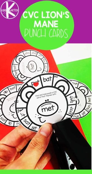 Young learners will love this silly Lion Rhyming Words Activity! Print p pdf file with free rhyming printable and let students use a hole puncher to practice rhyming. This rhyming activity is perfect for pre-k, kindergarten, and first grade students to improve litearcy skills. We love using rhyming activities for kindergarten to keep kids engaged and eager to learn! There are 6 lion word families to punch and rhyme in tihs rhyming words activity.