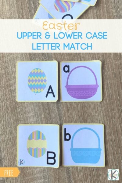 Kids will have fun practicing matching upper and lowercase letters with this fun, hands-on easter memory game. For this easter activities for kindergarten children will work on memory skills and alphabet matching as they find the pairs of pretty Easter eggs and the spring basket they go with. Simply print pdf file with easter printables and you are ready to play and learn with a preschool easter activities. 