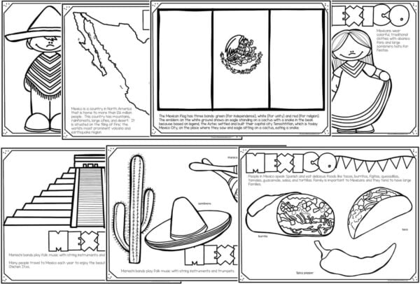 flag of mexico coloring pages for kids