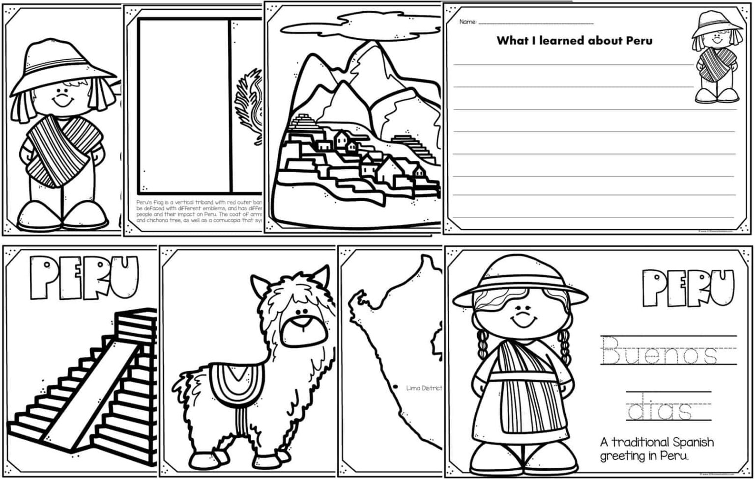 Read Color and Learn - PERU Coloring Pages