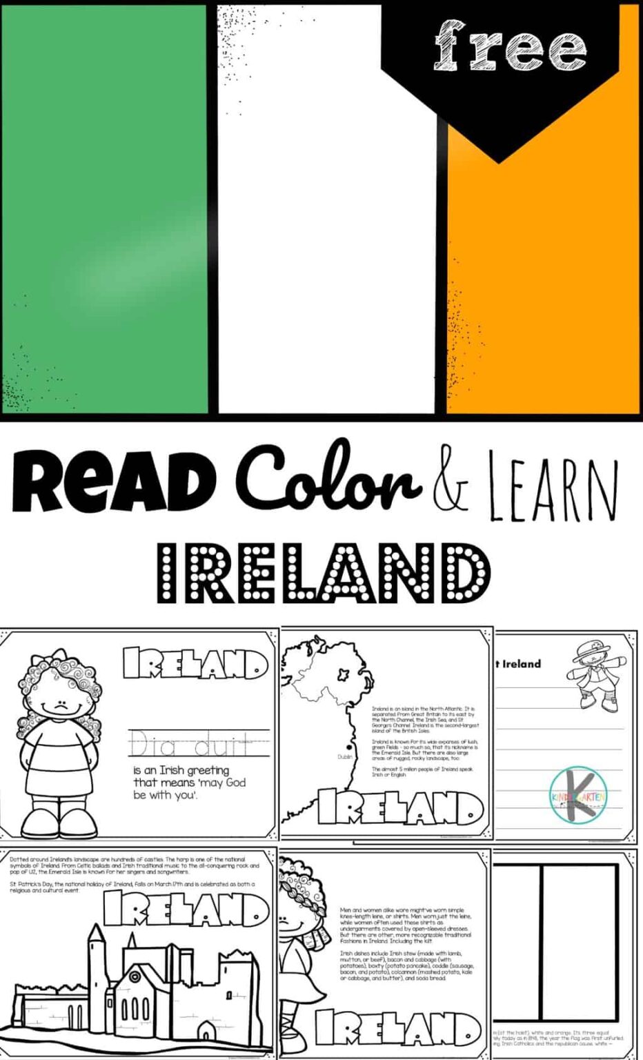 FREE Ireland Coloring Page for Kids to Read, Color, and Learn
