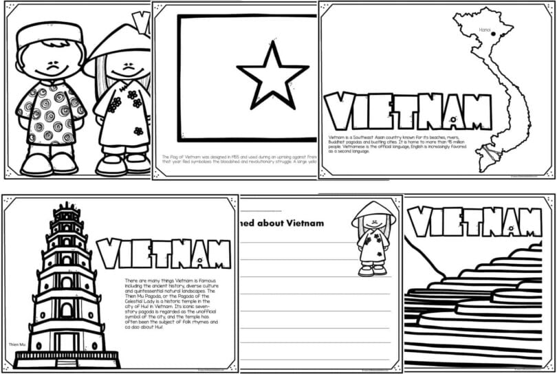 FREE Vietnam Coloring Page for Kids to Read, Color, and Learn for Kids