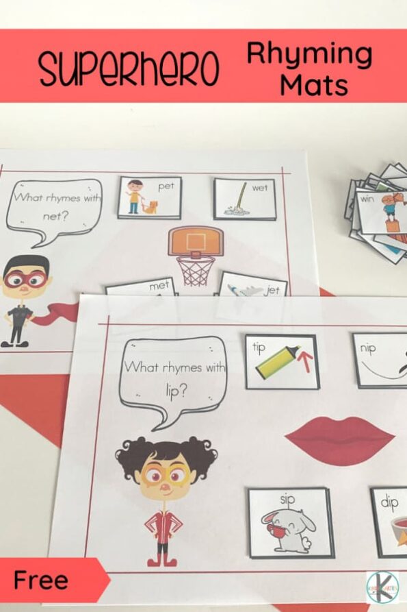 FREE Superhero Rhyming Mats