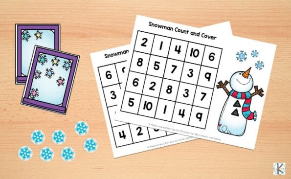 ⛄ FREE Printable Math Game: Free Snowman Count and Cover Mats