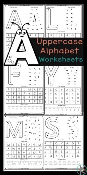 Make learning your letters fun with these uppercase Free Alphabet Printables. These ABC printables allow preschoolers, pre-k, and kindergarten age students to learn their letters by tracing, completing a dot to dot alphabet letter, letter find, and tracing the uppercase alphabet letters.  will love learning and practicing to identify the uppercase letters of the alphabet with these fun and free Uppercase Alphabet Letter worksheets. These fun, educational letter pages are here to help kids work on and review their letter recognition while learning the uppercase letters of the alphabet.