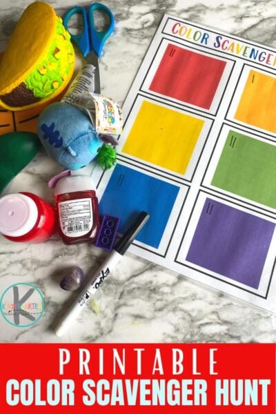 Free Printable Color Scavenger Hunt makes learning colors FUN! This colour scavenger hunt is fun for toddler, preschool, & kindergarten.