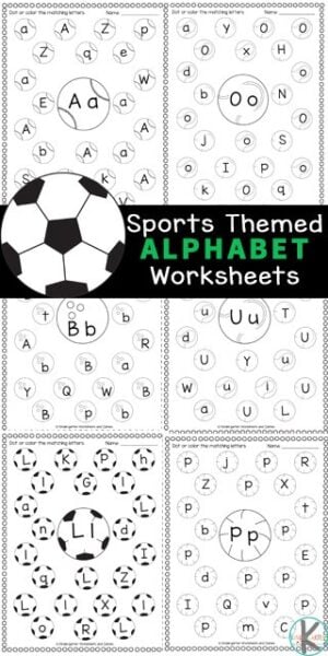 Work on letter recognition with these super cute, Find the Letter Worksheets. These find the alphabet worksheet have a fun sports theme to engage your sports fan in preschool, pre-k, and kindergarten. The sports printables are filled with soccer, bowling, baseball, tennis, beach, volleyball, basketball, and more sports equipment. Kids will have fun strengthening fine motor skills and literacy skills as they complete the letter find worksheets pages. Simply print pdf file with kindergarten alphabet worksheets and you are ready to play and learn!