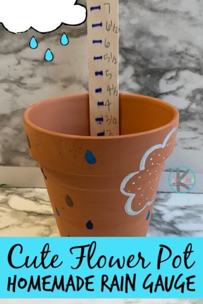 Teach kids how to measure rainfall with this homemade rain gauge. This DIY Rain gauge is simple and fun to make with kids of all ages from preschool, pre-k, kindergarten to elementary age students in first grade, 2nd grade, and 3rd grade too. Use this how to make a rain gauge as part of a kindergarten weather unit! 