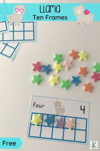 How adorable are llamas? They are just the cute sort of animals that will get your preschool, pre-k, and  kindergarten age child excited for learning. Use this ten frame counting printable to make practicing counting on a ten frame fun and engaging! Simply download 10 frames kindergarten pdf file with and you are ready to play and learn!