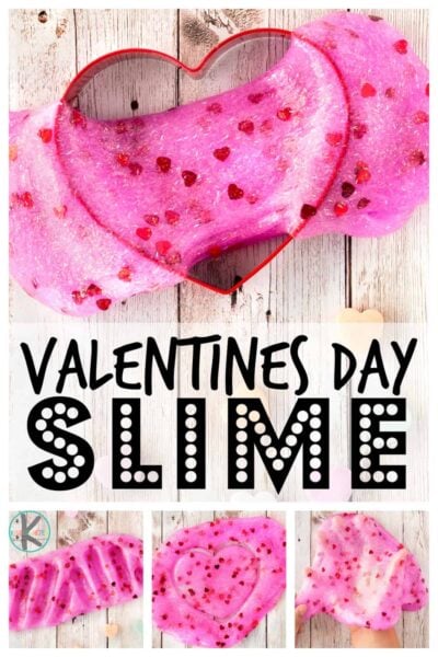 We love doing lots of fun valentines day activities during February. I just love the heart themes in pretty pink, red, and purple. This valentines day slime is super easy to whip up and will provide hours and hours of fun valentines day ideas with your toddler, preschool, pre-k, kindergarten, first grade, and 2nd grade students.