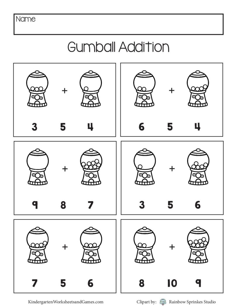FREE Gumball Addition For Kindergarten