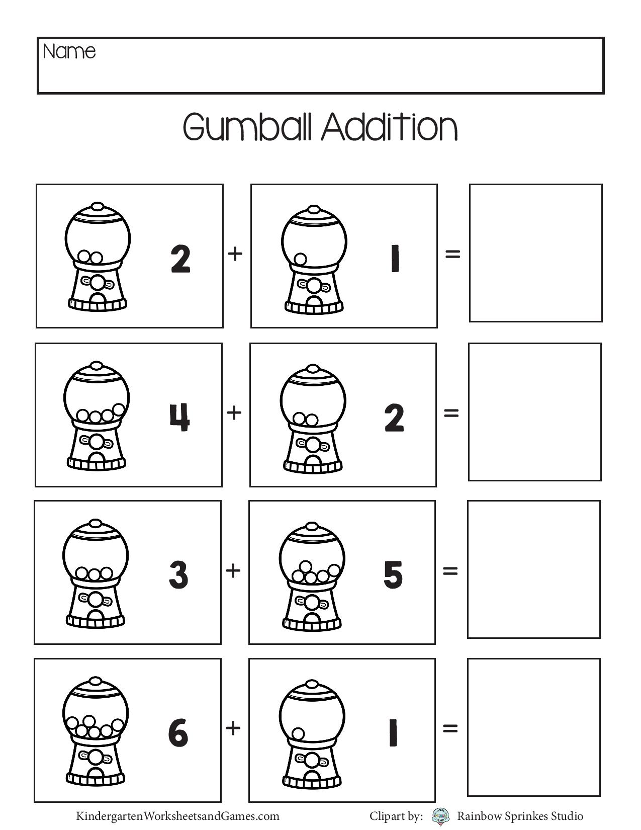 FREE Gumball Addition For Kindergarten