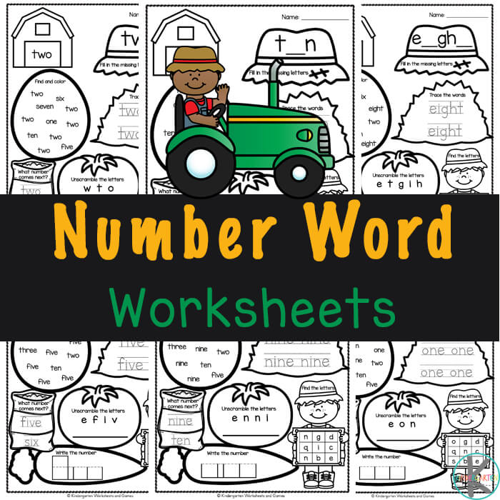 free printable farm number word worksheets