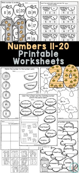 free kindergarten teen numbers 11 20 worksheets