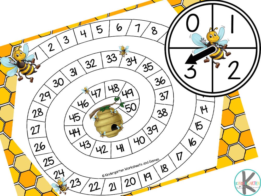 🐝 FREE Printable Bee Kindergarten Counting 1-50 Game
