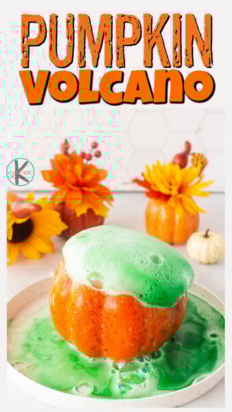 You've got to try this simple pumpkin volcano activity this fall! Children will get excited to see the halloween science experiments ooze with colorful liquid out of the cute pumpkin! We love using pumpkin activities to teach pumpkin science; it is a great way to get kids excited about science and learning! I highly recommend these pumpkin science experiments with preschool, pre-k, kindergarten, first grade, 2nd grade, and 3rd graders too.